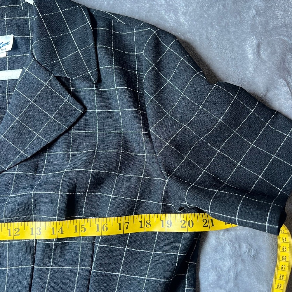 Good Times Vintage Black White Windowpane Horsebit Blazer Top Short Sleeve 14 - Picture 5 of 9